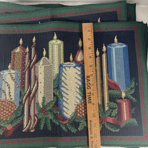 Christmas Candle Tapestry Table Runner & 10 Placemats Jewel Tones Metallic - Picture 6 of 10